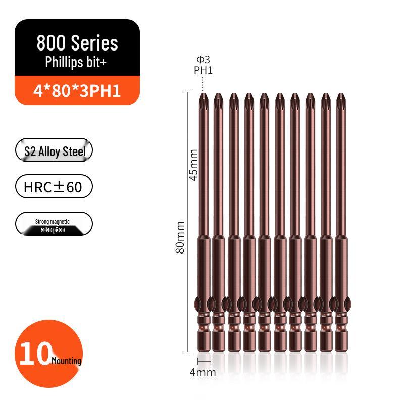 800-Character Electric Screwdriver Set, 4mm Diameter, Round Shank & Handle, Fine Head Bits PH0 PH1