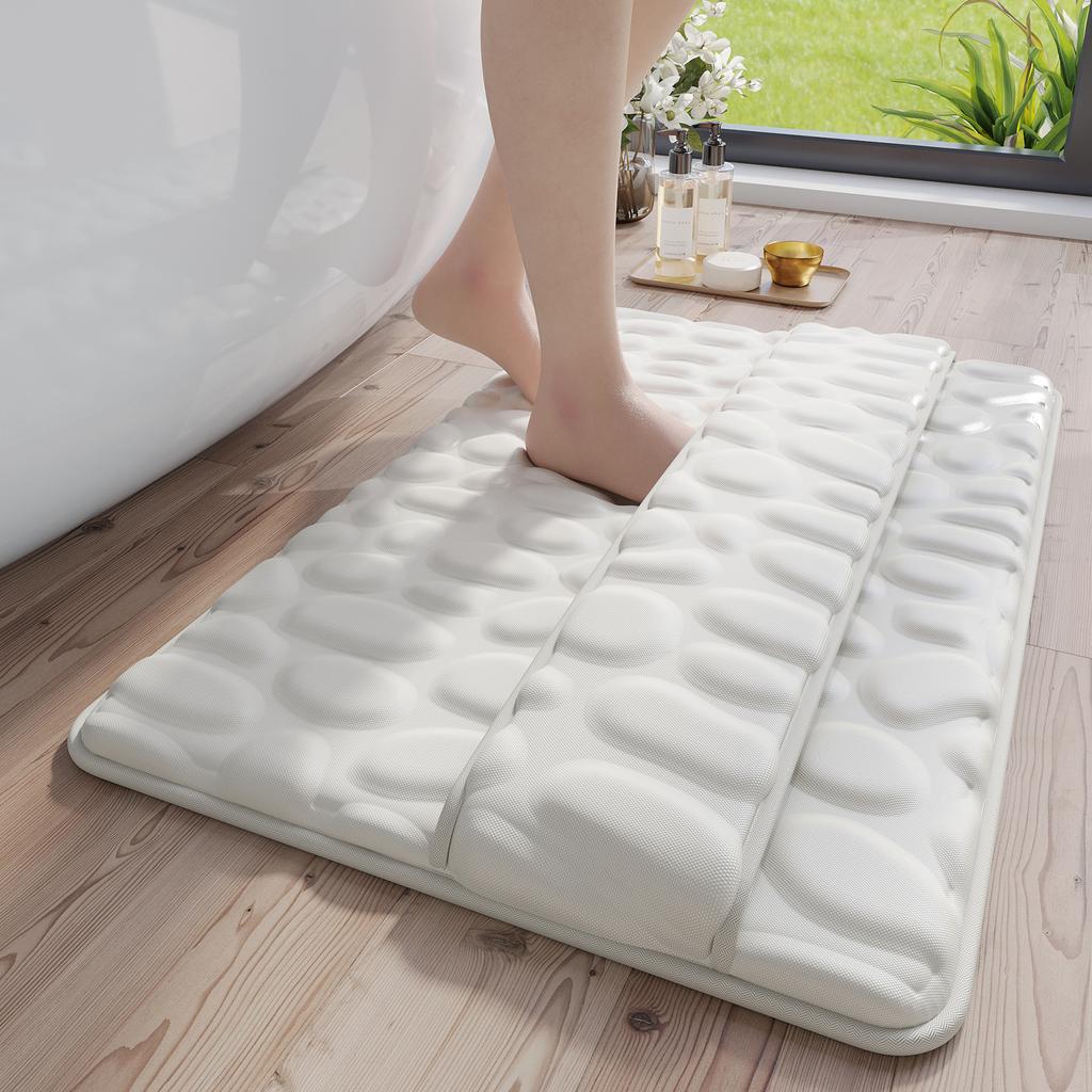 Pebble Design Memory Foam Ice Silk Bath Mat, Quick-Dry Bathroom Rug with Non-Slip Backing, Soft & Absorbent for Shower, Toilet
