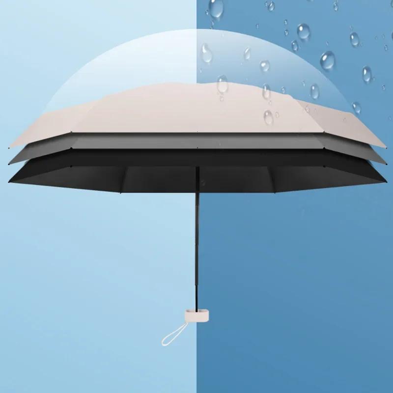 Black Mini Umbrella Capsule Sunny and Rainy Dualuse Rainproof Sun Protection Outdoor Traveling Portable Parasol Umbrella