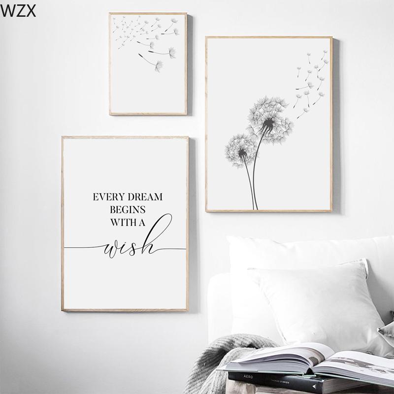 Make Wish Dandelion Poster Prints Nordic Style Dandelion Wall Art Canvas Painting Living Room Bedroom Nursery Decor home decor