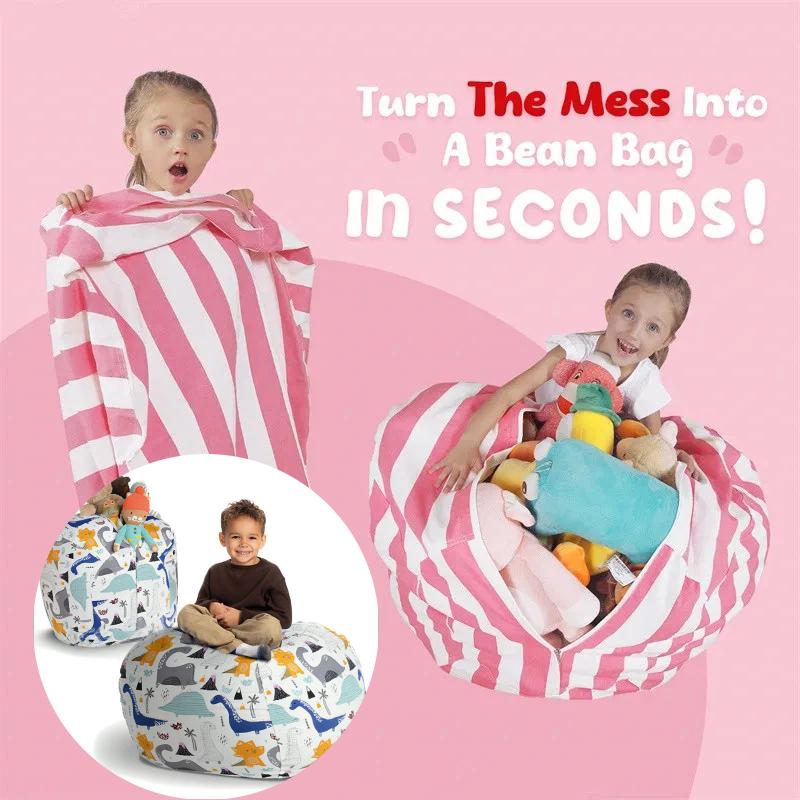 Children's Stuffed Animal Holding Bean Bag Chair Set For Finishing Children's Plush Toys Large Quality Canvas Toy Storage Bag