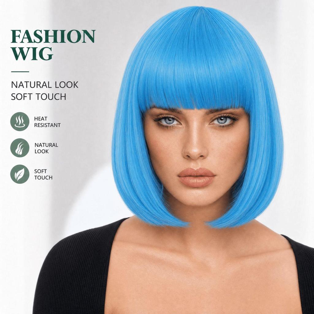 European & American Women's Bob Cut Wigs with Bangs - Short, Colored, Anime-Inspired Headwear for Halloween