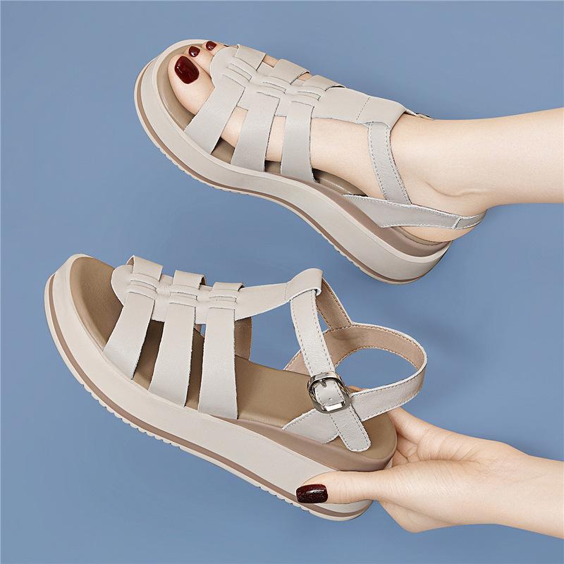 Casual open-toed platform flat-bottomed Roman woven fashion one-word strap sandals women's summer