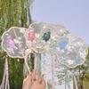 Long Handle Chinese Style Fan Decorative Embroidery Fan Elegant Floral Pattern Silk Fan  Dance