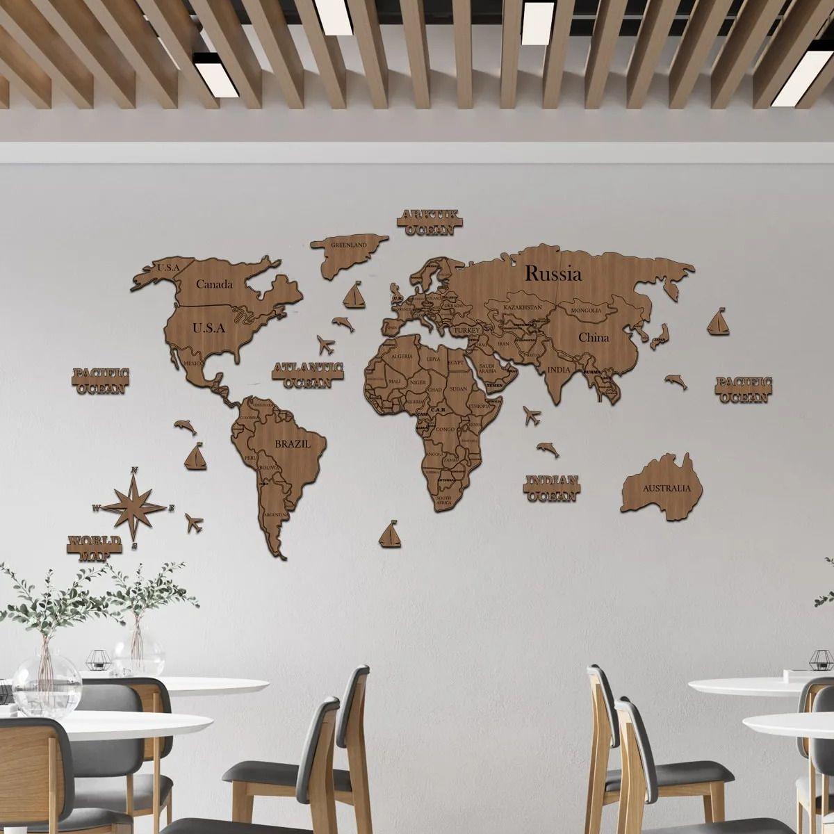 

2D деревянная карта мира, декор для стен, отель, офис, гостиная, деревянный декор для стен, Европа, азиатские континенты, карта реального мира, художественное украшение для стен