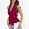 Top da donna con scollo a V senza maniche allacciato al collo, vestibilità aderente, sexy, tinta unita, camicetta a portafoglio per l'estate, uso quotidiano
