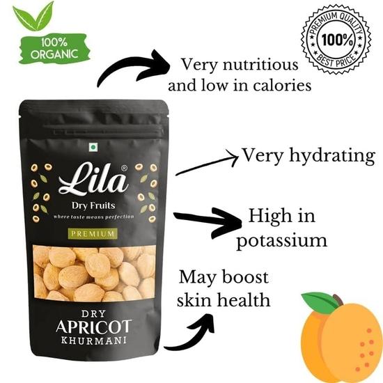 LILA DRY FRUITS Apricots 1 Kg– 100% Natural Dried Afghani Apricot | Naturally Sweet Khubani, Chewy | Dry Fruit Khurbani Ideal| Perfect for Giftings