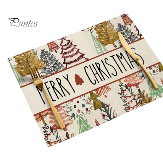 Sturdy Hemmed Table Linens Christmas Mat, Heat-Resistant Faux Linen Placemat, Non-Slip Heat Resistant Pads Washable for Holiday Dining Party Decor Non