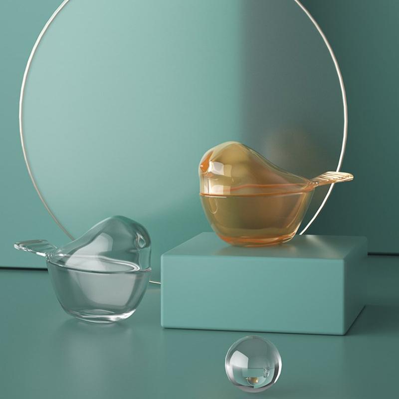 12*7*7cm1pc amber glass bird jewelry storage jar,dressing table earring ring sorting Nordic style storage box.