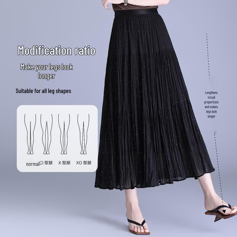 Elegant French Style Shimmering Pleated Midi Skirt