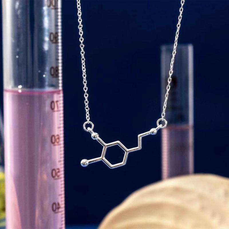 Dopamine Molecule Necklace Stylish Neck Chain Ajustable Collarbone Chain Trendy Neck Jewelry for Chemistry Enthusiasts