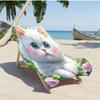 1PC  Cute White Cat Print Beach Towel, Quick Dry Sand Free Oversized Towel