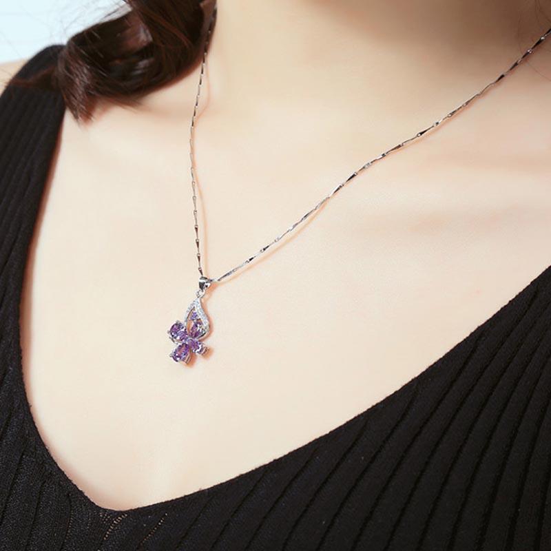 BELLA BOX Hot Selling Purple Amethyst Geometry Gorgeous Pendant Necklaces For Women Charm Wedding Engagement Fine Luxury Jewelry New Trendy