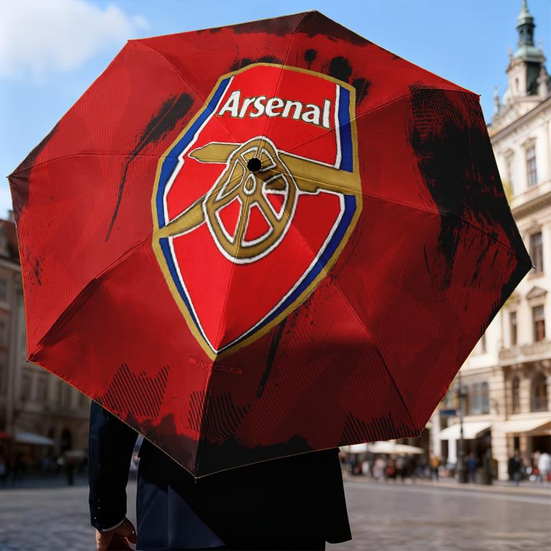 Arsenal Football Club Crest Automatic Folding Umbrella - 8-Rib Travel Umbrella with Auto Open/Close & Portable Gifts for Holidays or Birthdays