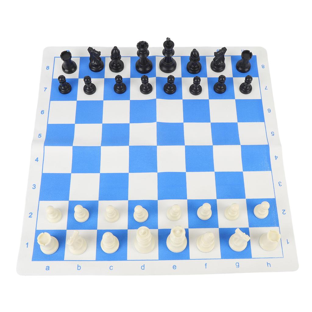 Internationales Schachspiel 95mm König Plastik Schachfiguren 50cm PU Leder Blau Weiß Gitterbrett mit