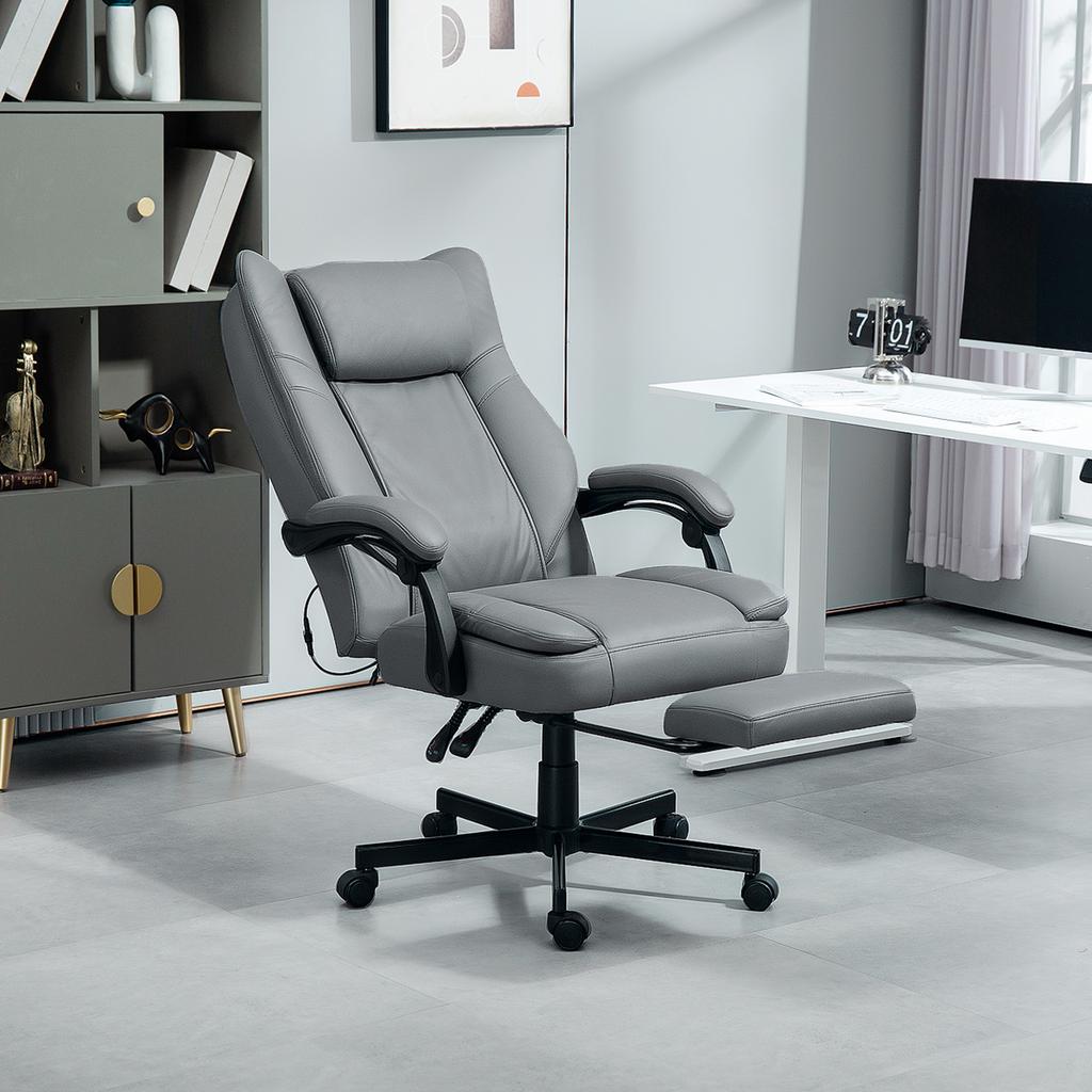 Office Chair with Massage Function, Height-Adjustable Desk Chair with Reclining Backrest, Padded, Rolling, Grey