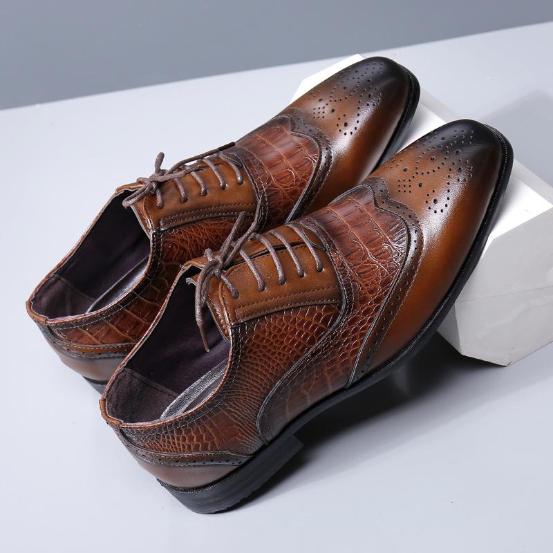 Fashion Whoholl Men Crocodile Dress Leather Shoes Lace-Up Wedding Party Shoes Mens Business Office Oxfords Flats Plus Size Men Fashion