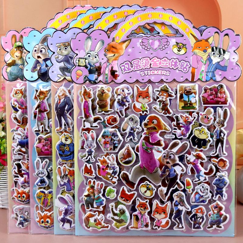 Hot Zootopia 3D Puffy Double Layer Gold Foil Stickers Kids Cartoon Stickers Birthday Party Favors Classroom Reward For Children