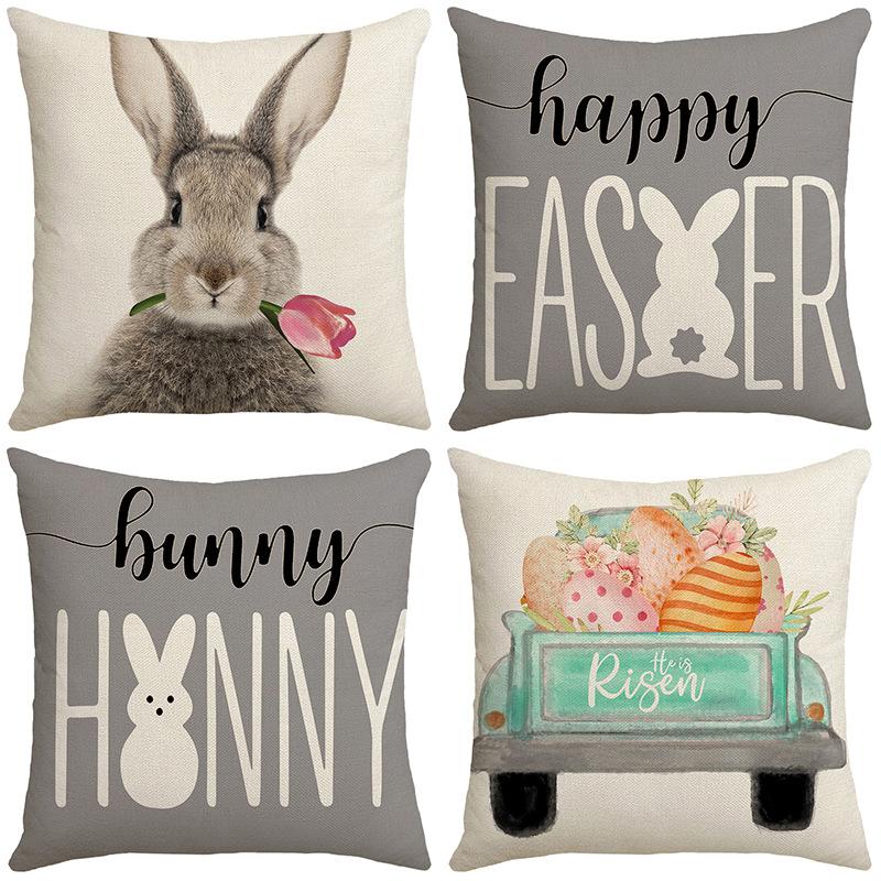 New Easter Pillow Case Cushion Cartoon Rabbit Letter Print Home Sofa Bedside Waist Pillow