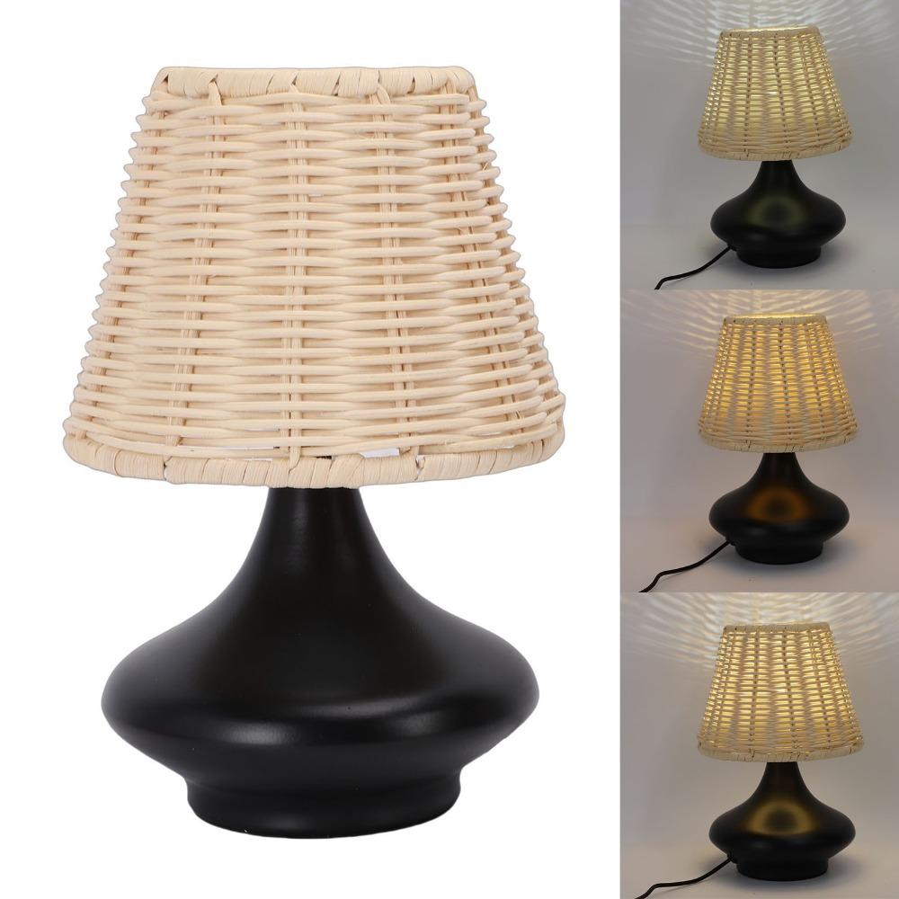 Bambusoidea Woven Rattan Table Lamp Handmade Wicker Nightstand Lamp Boho Farmhouse Decor