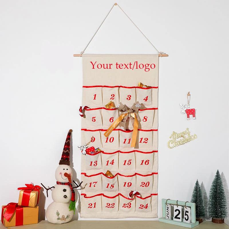 Custom Advent Calendar Hanging Fabric Calendar with Pockets Christmas Countdown for Kids Festive Home Decor Ideal Christmas Gift