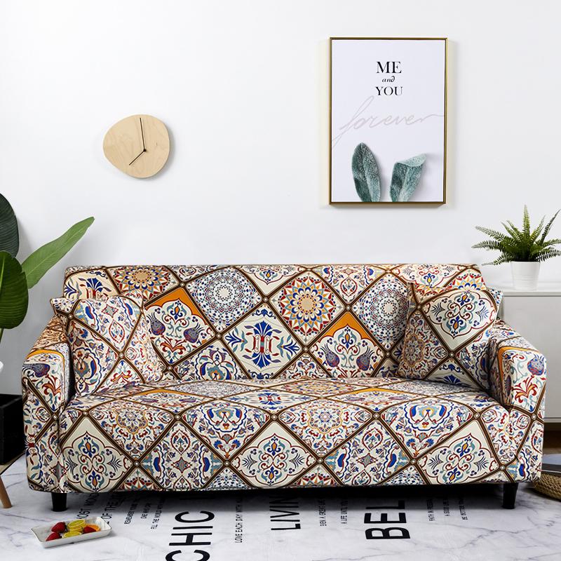 Stretch Sofa Cover Geometry  For Living Room Furniture Protector Couch Cover With Elastic Bottom Sofa Slipcovers For Pets, Kids