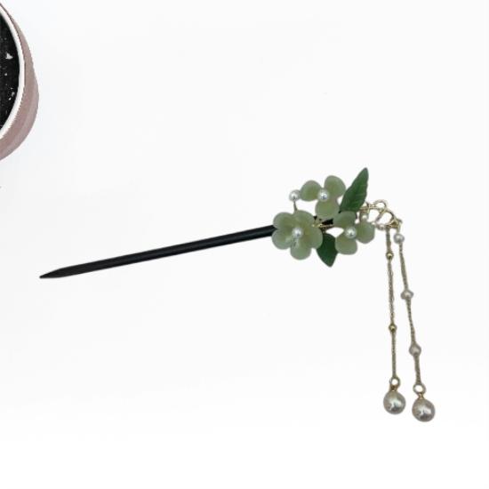 

Нефритовая заколка в древнем стиле с жемчужными кисточками, традиционное украшение для волос ханьфу для женщин