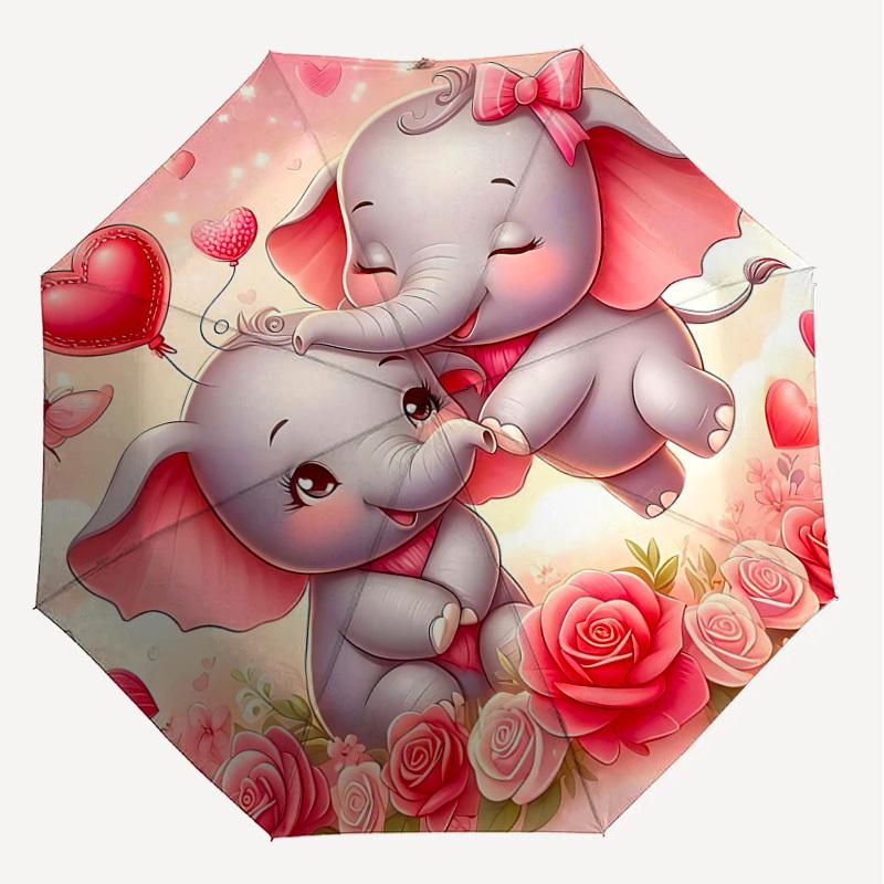1PC Elephant Flowers Umbrella-8-Rib Reinforced, Automatic Open, Lightweight & Durable, Fashion Accessory for Outdoor, H0356