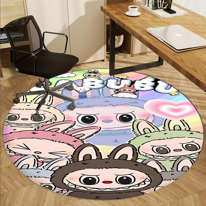 Labubu Pattern Round Rug, Indoor/Outdoor Mat, for Picnic, Gameroom, Bedroom, Office, Living Room, Home Decor Carpet, Birthday Gift