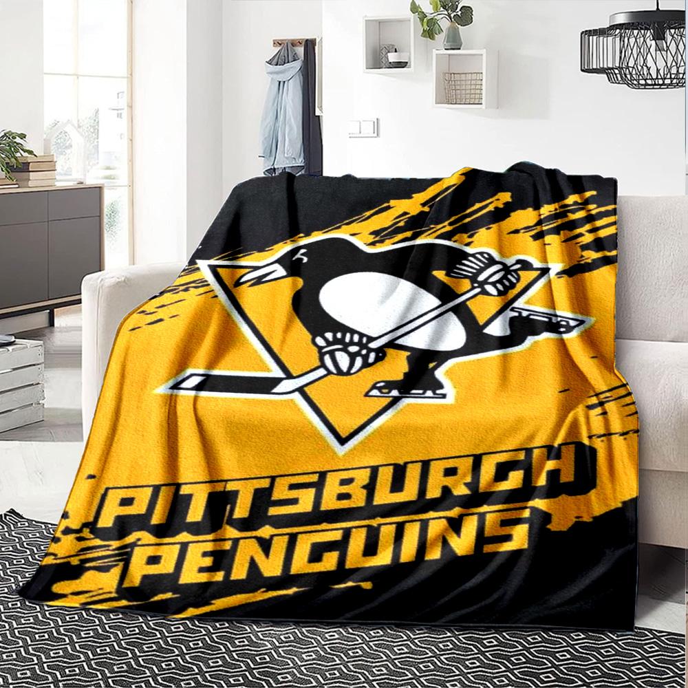 Pittsburgh Penguins Print Flannel Blanket High Quality Warm Comfortable Cover for All Seasons Perfect for Gifts Home Decor
