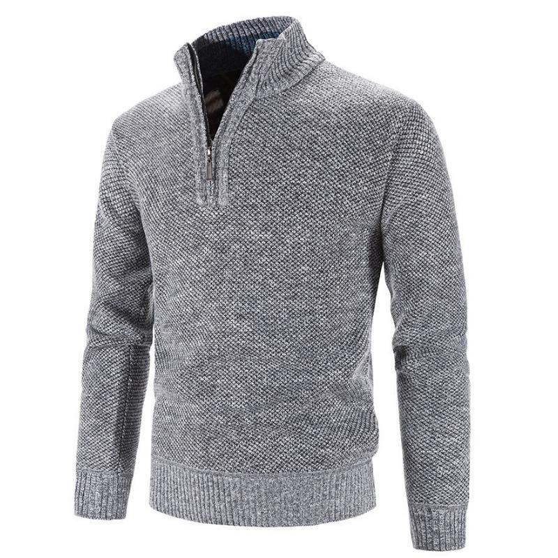 Men S Plus Size Fleece Half Zip High Neck Pullover Long Sleeve Knit Sweater