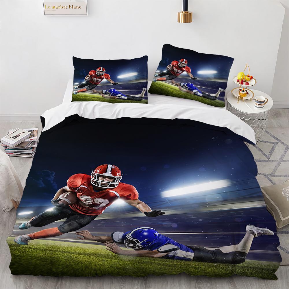 3D Print Rugby Sports Duvet Cover Set, American Football Bedding Set Queen Fashion 3pcs Comforter Microfiber Quilt Cover Double