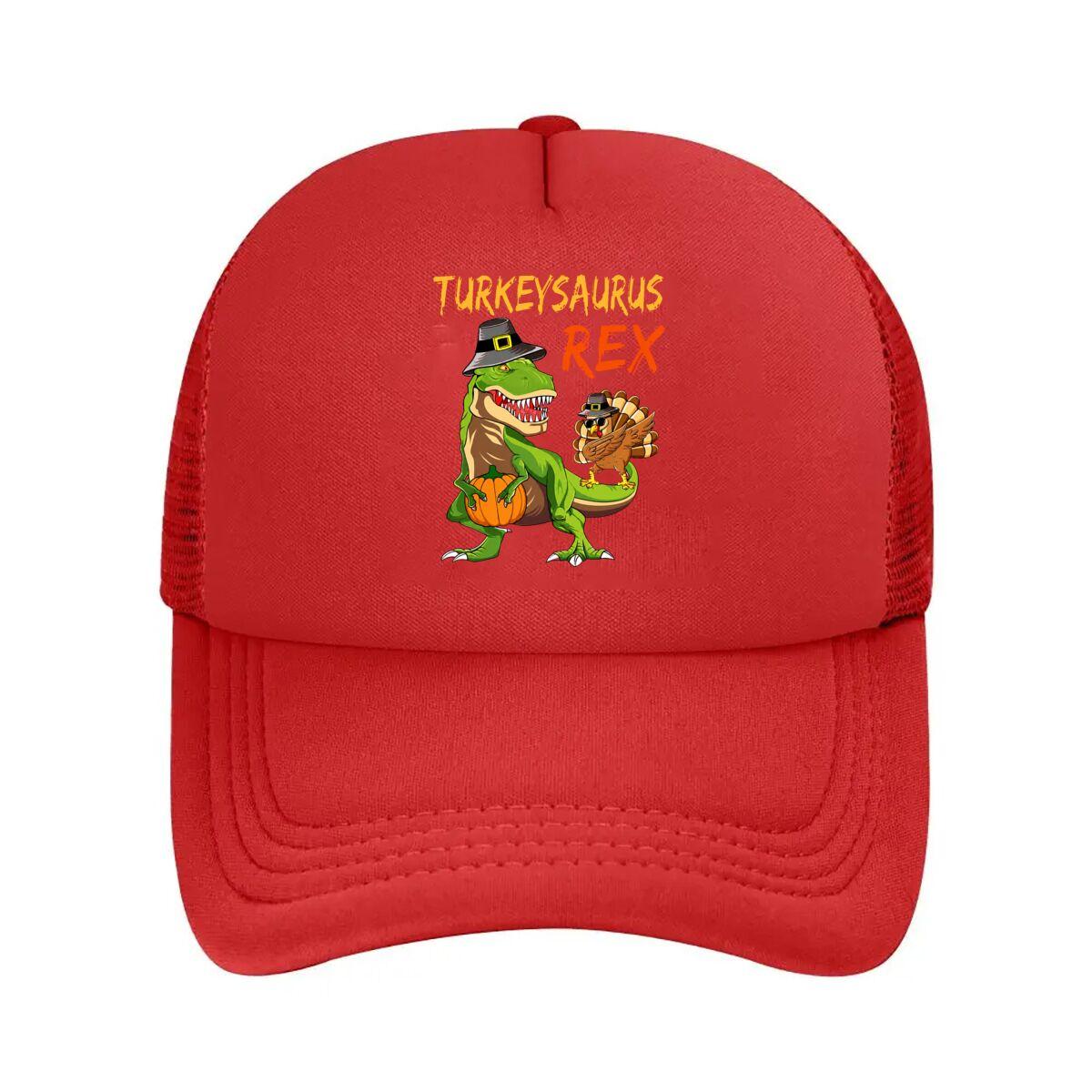 Thanksgiving Boys Turkeysaurus Rex Turkey Wearing Glasses Dinosaur EleUnisexts Mesh Baseball Cap Hip Hop Adjustable
