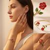 Women's Bracelet and Ring Set, Alloy Enamel Camellia Open Bracelet and Ring Set