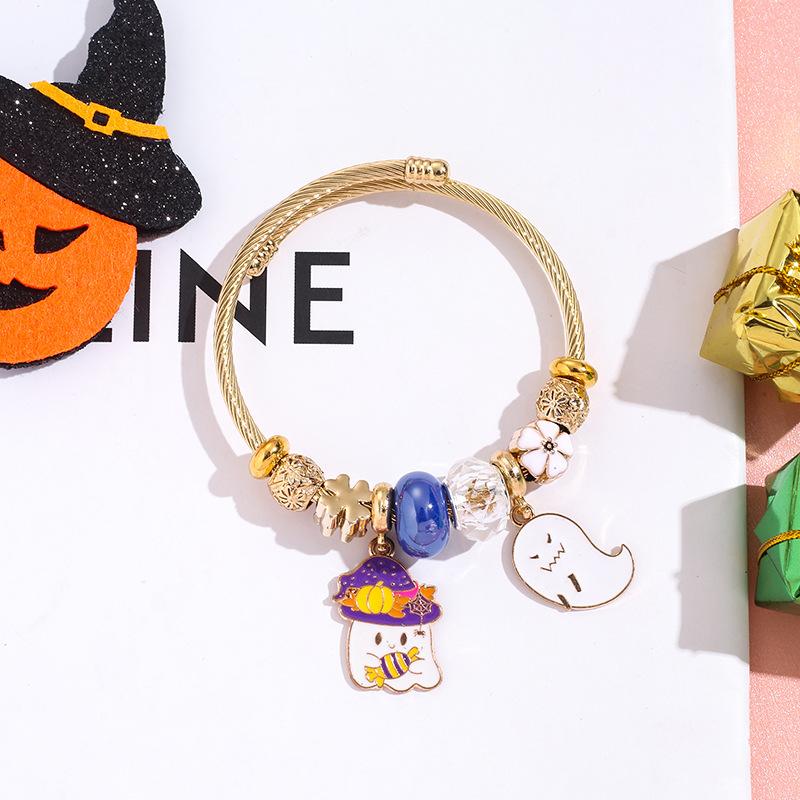 Halloween Bracelet Witch Hat Ghost Charm Stainless Steel Bangle Best Friend Gift Jewelry For Women Girls