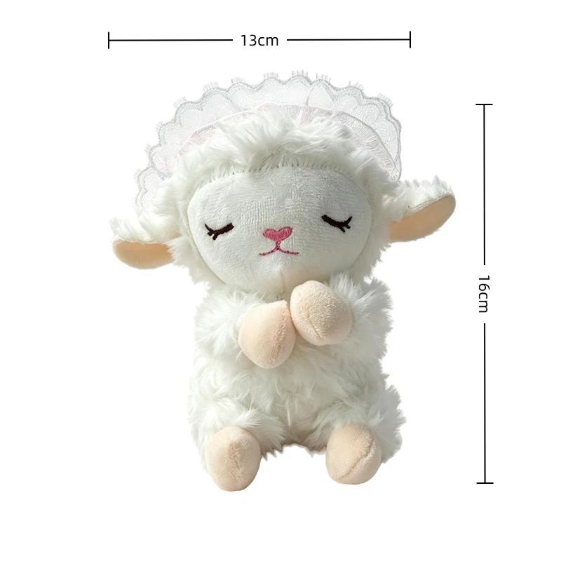 1Pcs Cute Curly-Haired Small Woolen Plush Toy Keychain Backpack Charm, Sweet Veil Little Lamb Doll, Sleepy Sheep Baby