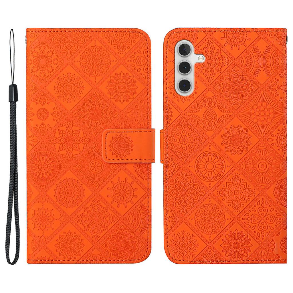 For Samsung Galaxy A35 5G Cell Phone Case Imprinted Ethnic Flower Leather Wallet Stand Cover