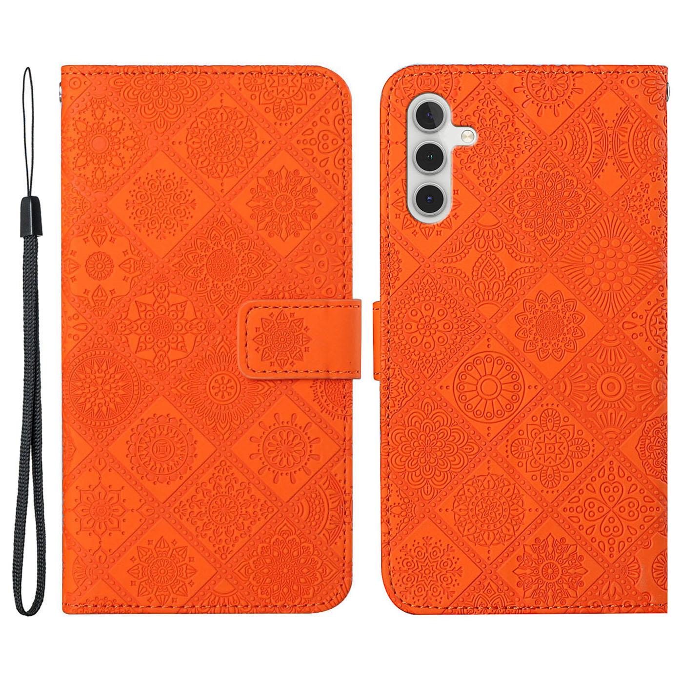 

Leather Wallet Phone Case for Samsung Galaxy A05s 4G Ethnic Style Cover Orange