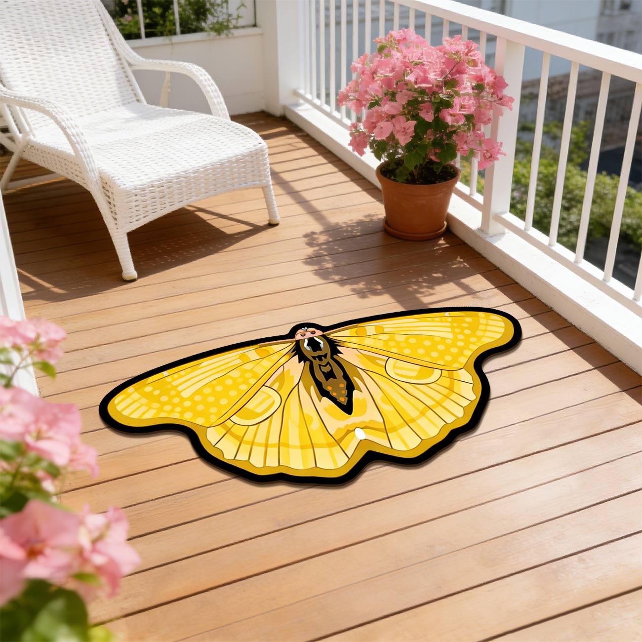 Custom Rugs butterfly Shaped Rug Anti-slip Black and White butterfly Bath Mat Fluffy Polyester Soft Animal Print Area Rug Mat 40*80CM