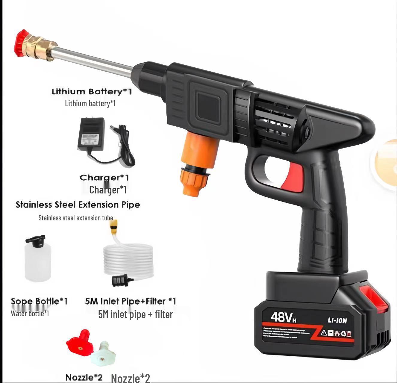 Portable Wireless High-Pressure Lithium Car Wash Kit with Rechargeable Brushless Water Gun