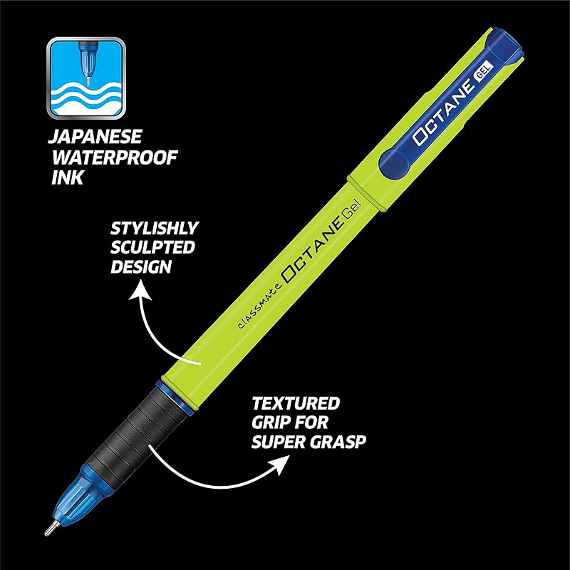 Classmate Octane Neon- Blue Gel Pens (Pack of 10)|Smooth Writing Pens|Water-Proof Ink for Smudge-Free writing|Attractive 10 Count (Pack of 1)
