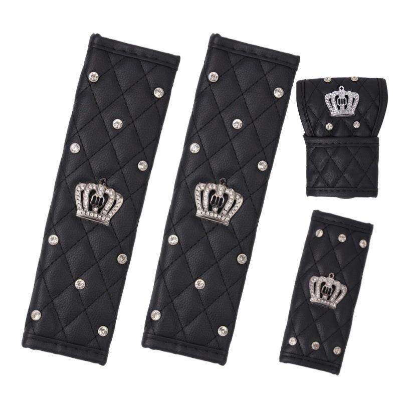 Rhinestone Inlaid Crown Steering Car Seat Belt Shoulder Protection Cover Automatic Transmission Handbrake Protection Cover