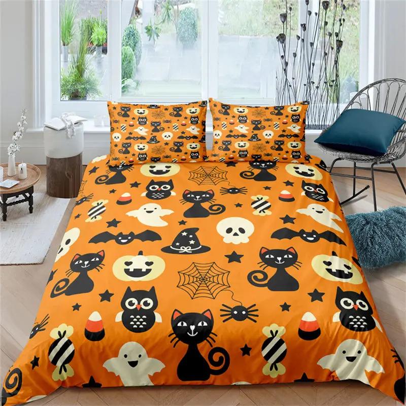 Comforter Halloween Bedding Set Cartoon Pumpkin Twin Queen Microfiber Horror Theme Comforter For Girls Boys Room Decor