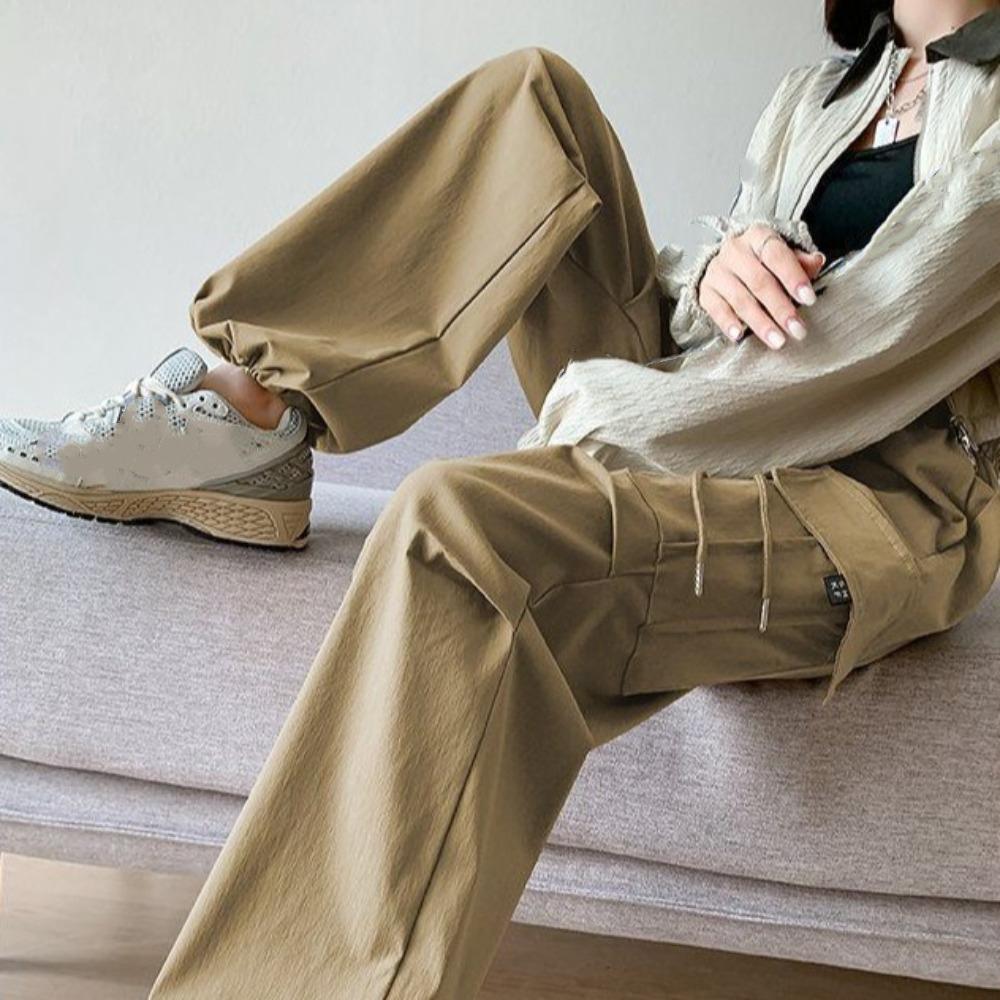 Solid Color High Waist Trousers Straight Sweat Pants Women Fashion Wide Leg Loose Pants  Sports