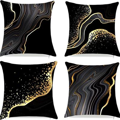 Schwarzer geometrischer Kissenbezug mit goldenen Punkten, ultraweiches Polyestermaterial, Wohnzimmer, Sofa, Rücken, Autokissenbezug, Heimdekoration