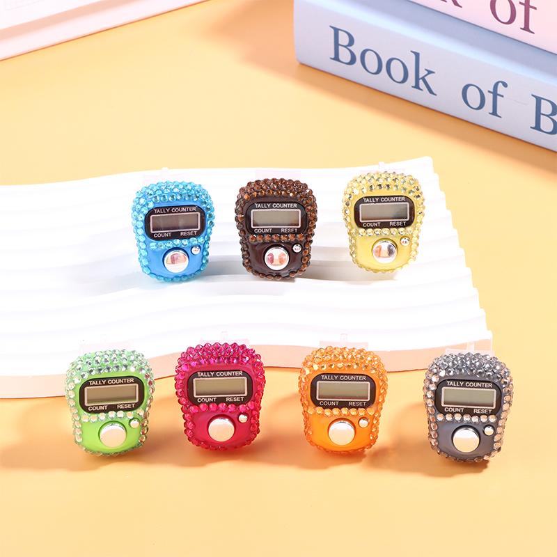Portable 7 Colors Rhinestone Finger Counter Sparkling Design Counting Tool for Prayers Fitness and Learning Tasks