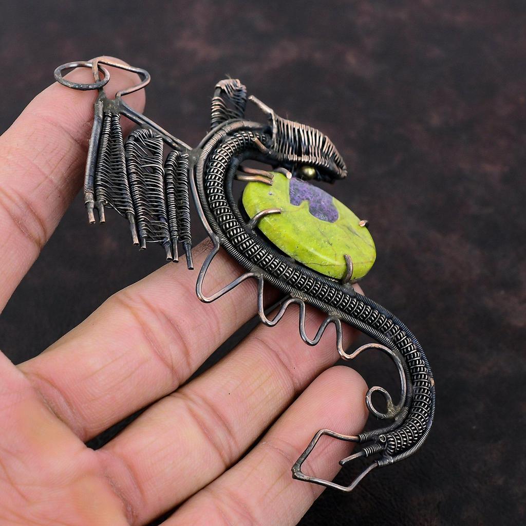 Stichtite Pendant Copper Wire Wrapped Pendant Dragon Pendant Stichtite Copper Jewelry Handmade Gemstone Pendant Antique Jewelry Gift For Mom