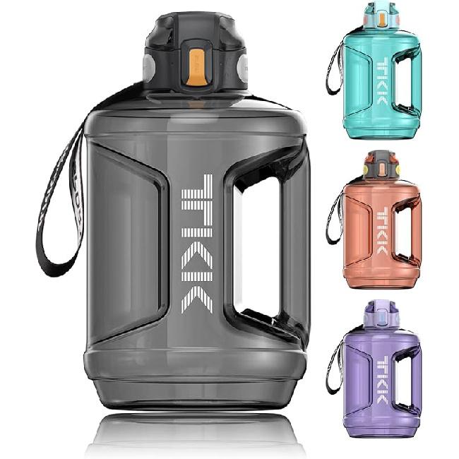 TKK Half Gallon Water Bottle Jug with Straw Time Marker Big Water Bottle Dishwasher Safe 1/2 Gallon 64 Oz Water Bottle Jug BPA Free Tritan for Gym 64 Ounces