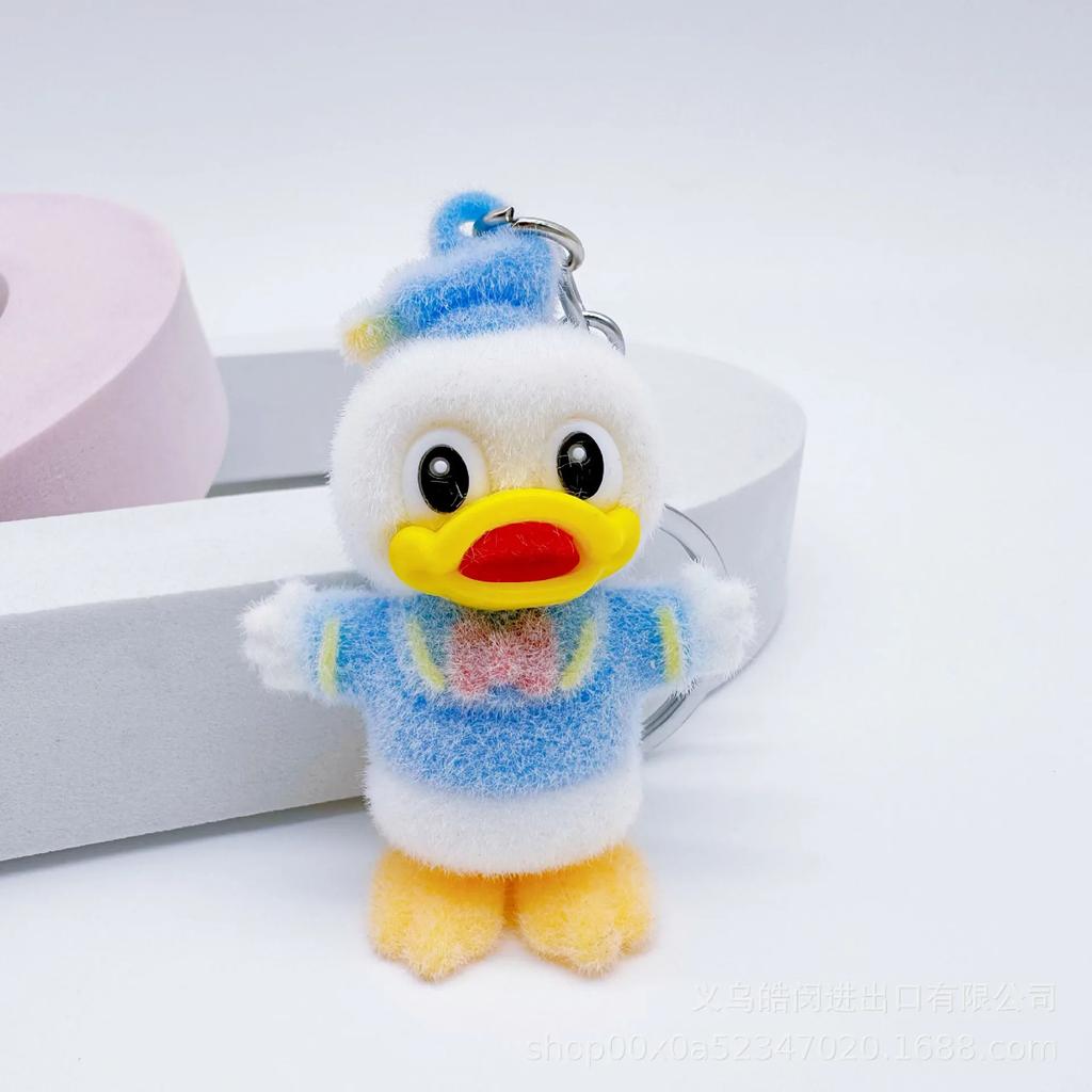 Flock Doll Keychain - Cute Donald Duck Mickey Minnie Cartoon Key Ring Bag Accessories Christmas Party Gifts