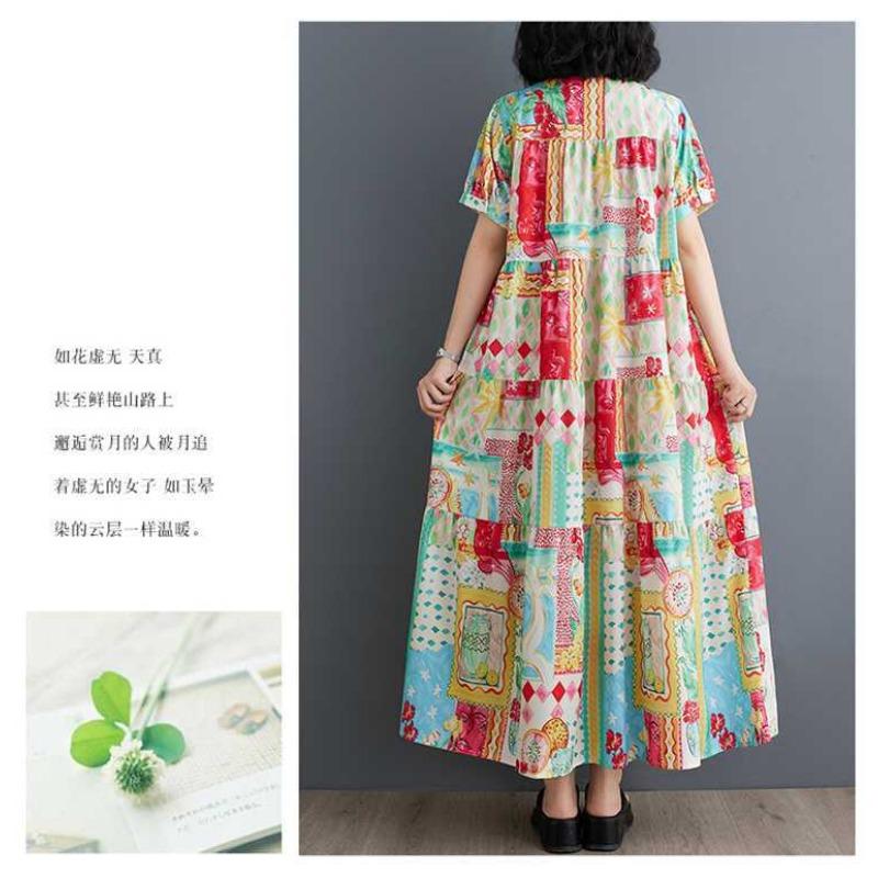 Été Nouveau Ample Grande Taille Mode Imprimé Robes Minces Mi-longues